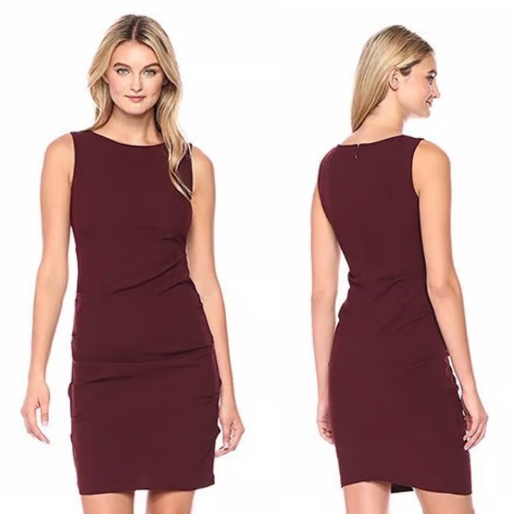 NEW CHETTA RUCHED WINE COLORED SHEATH DRESS Size 16